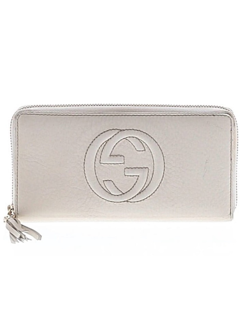 Gucci Cream Leather Zip Wallet with Embossed Interlocking G